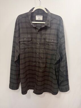 Poncho Men’s Plaid Button Down long sleeved Shirt with Magnetic Pockets size 3XL